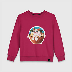 Свитшот хлопковый детский Кот в миске с лапшой, цвет: маджента