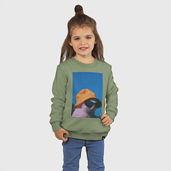 Свитшот хлопковый детский Котик в шляпе и очках, цвет: авокадо — фото 2