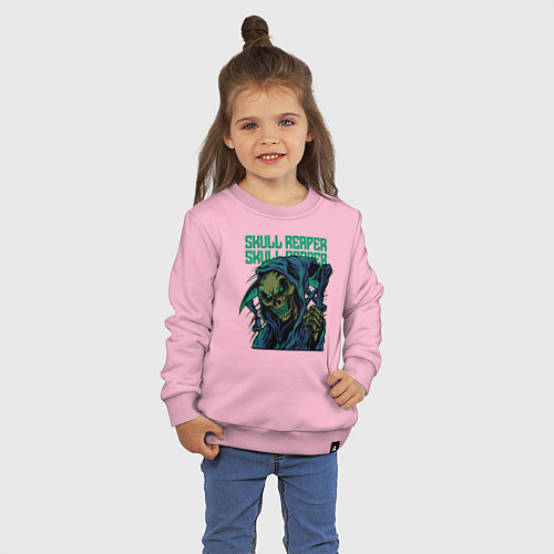 Детский свитшот Скелетон с косой / Светло-розовый – фото 3