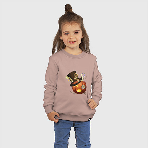 Детский свитшот Хэллоуин в стиле стимпанк с тыквой в шляпе / Пыльно-розовый – фото 3