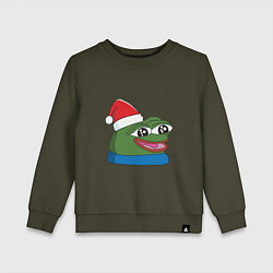 Свитшот хлопковый детский Pepe, pepe happy, Пепе хеппи, pepe happy new year, цвет: хаки