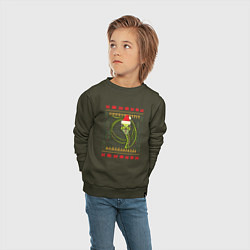 Свитшот хлопковый детский Рождественский свитер Скептическая змея, цвет: хаки — фото 2