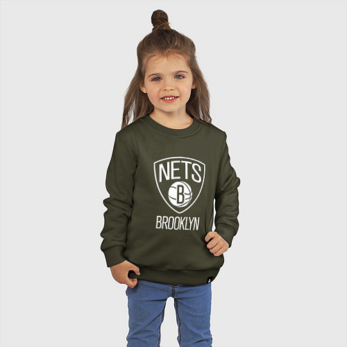 Детский свитшот Бруклин Нетс логотип / Хаки – фото 3