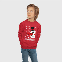 Свитшот хлопковый детский Merry Christmas: снеговик в шляпе, цвет: красный — фото 2