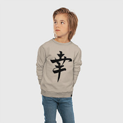 Свитшот хлопковый детский Японский иероглиф Счастье, цвет: миндальный — фото 2