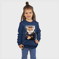 Свитшот хлопковый детский Тигр - Мона Лиза, цвет: тёмно-синий — фото 2