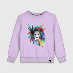 Свитшот хлопковый детский Лев в цветах и перьях, цвет: лаванда