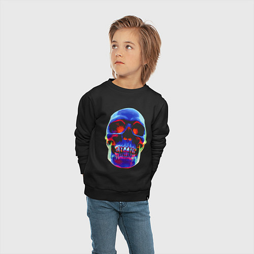 Детский свитшот Cool neon skull / Черный – фото 4