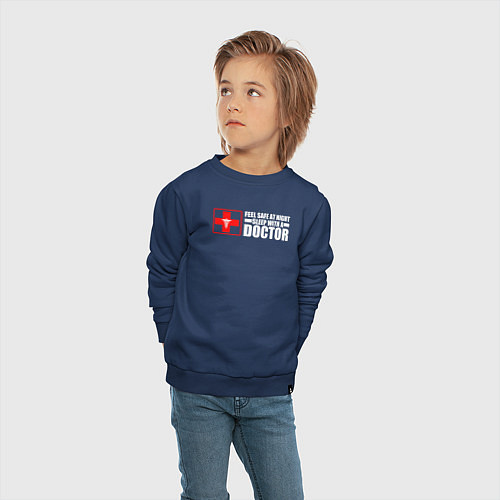 Детский свитшот Чтобы чувствовать себя в безопасности ночью, спите / Тёмно-синий – фото 4