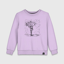 Свитшот хлопковый детский Девушка с зонтом под дождем, цвет: лаванда