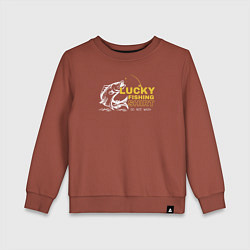 Свитшот хлопковый детский Счастливая рыбацкая футболка не стирать, цвет: кирпичный