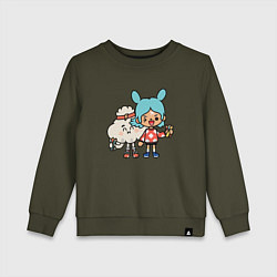 Свитшот хлопковый детский Toca Mystery House 3, цвет: хаки