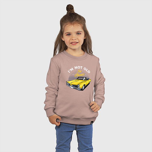 Детский свитшот Желтый ретро-автомобиль / Пыльно-розовый – фото 3