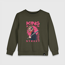 Свитшот хлопковый детский Cyberpunk King of the street, цвет: хаки