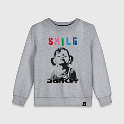 Свитшот хлопковый детский BANKSY SMILE девочка улыбается, цвет: меланж