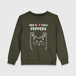 Свитшот хлопковый детский Red Hot Chili Peppers Рок кот, цвет: хаки