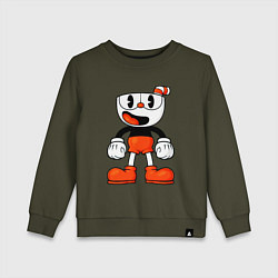 Свитшот хлопковый детский Cuphead красная чашечка, цвет: хаки