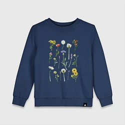 Свитшот хлопковый детский Акварельная иллюстрация полевых цветов, цвет: тёмно-синий