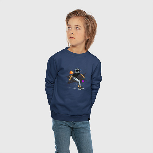 Детский свитшот Космонавт - скейтбордист / Тёмно-синий – фото 4