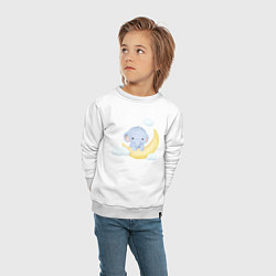 Свитшот хлопковый детский Милый Слонёнок На Месяце С Облаками, цвет: белый — фото 2