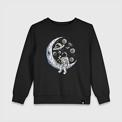 Свитшот хлопковый детский Космонавт, сидящий на луне, пьёт чай с плюшками An, цвет: черный