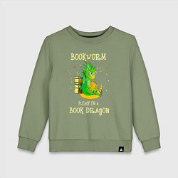 Свитшот хлопковый детский Книжный червь Нет, я книжный дракон, цвет: авокадо