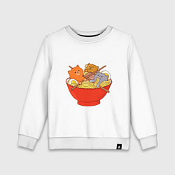 Свитшот хлопковый детский THREE CATS EATING NOODLES, цвет: белый