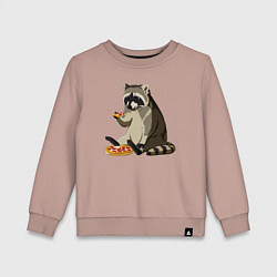 Свитшот хлопковый детский Енот кушает пиццу, цвет: пыльно-розовый