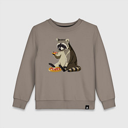 Свитшот хлопковый детский Енот кушает пиццу, цвет: утренний латте