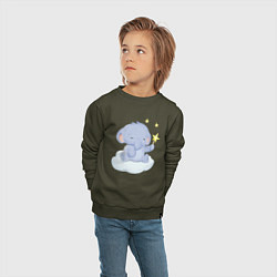 Свитшот хлопковый детский Милый Слонёнок Сидит На Облаке, цвет: хаки — фото 2