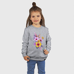 Свитшот хлопковый детский Цветы Разноцветные Гибискусы, цвет: меланж — фото 2