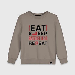 Свитшот хлопковый детский Надпись: Eat Sleep Battlefield Repeat, цвет: утренний латте