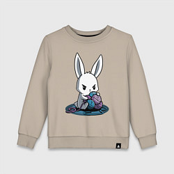 Свитшот хлопковый детский Зайчонок обнял клубки The bunny hugged the balls, цвет: миндальный