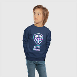 Свитшот хлопковый детский Leeds United FC в стиле Glitch, цвет: тёмно-синий — фото 2