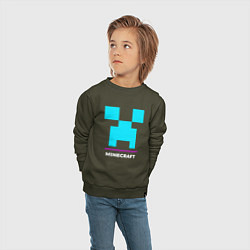 Свитшот хлопковый детский Символ Minecraft в неоновых цветах, цвет: хаки — фото 2