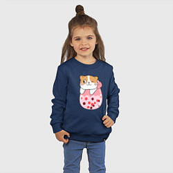 Свитшот хлопковый детский Довольный котик в стакане с мороженым, цвет: тёмно-синий — фото 2