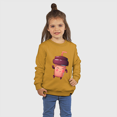 Детский свитшот Веселый стаканчик с кофе / Горчичный – фото 3
