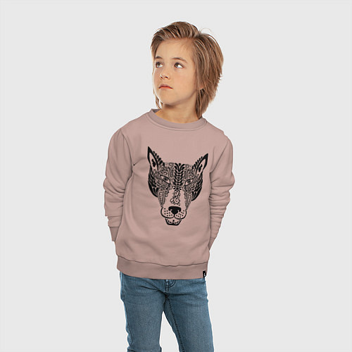 Детский свитшот Орнаментальный волчара / Пыльно-розовый – фото 4
