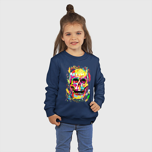 Детский свитшот Красочный стилизованный череп / Тёмно-синий – фото 3