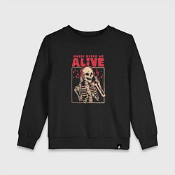 Свитшот хлопковый детский Music Keeps Me Alive, цвет: черный