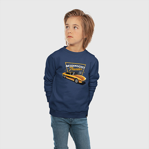 Детский свитшот Желтый гоночный ретро-автомобиль / Тёмно-синий – фото 4