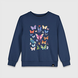 Свитшот хлопковый детский Волшебные бабочки акварелью, цвет: тёмно-синий
