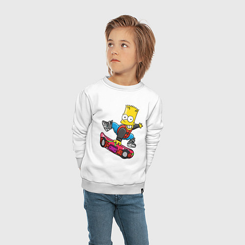 Детский свитшот Барт Симпсон - крутой скейтбордист / Белый – фото 4