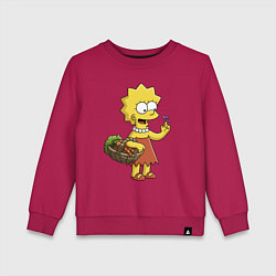 Свитшот хлопковый детский Lisa Simpson с гусеницей на даче, цвет: маджента