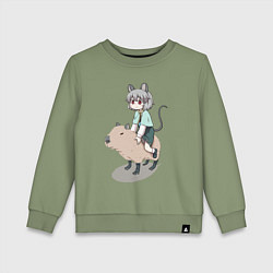 Свитшот хлопковый детский Nazrin - Touhou riding a capybara, цвет: авокадо