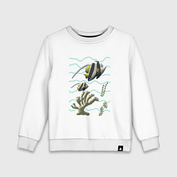 Свитшот хлопковый детский Морская тематика Рыбки Морские обитатели Коралл,во, цвет: белый