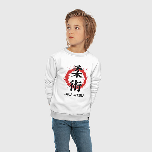 Детский свитшот Jiu jitsu red splashes logo / Белый – фото 4
