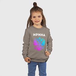 Свитшот хлопковый детский Ирина и неоновый герб России: символ и надпись, цвет: утренний латте — фото 2