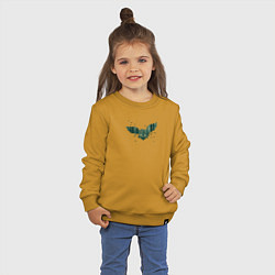 Свитшот хлопковый детский Летящая сова в тенистом зеленом лесу, цвет: горчичный — фото 2
