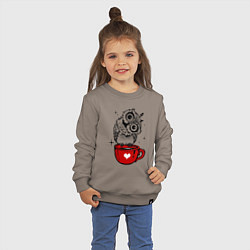 Свитшот хлопковый детский Сова на кружке с сердечком, цвет: утренний латте — фото 2